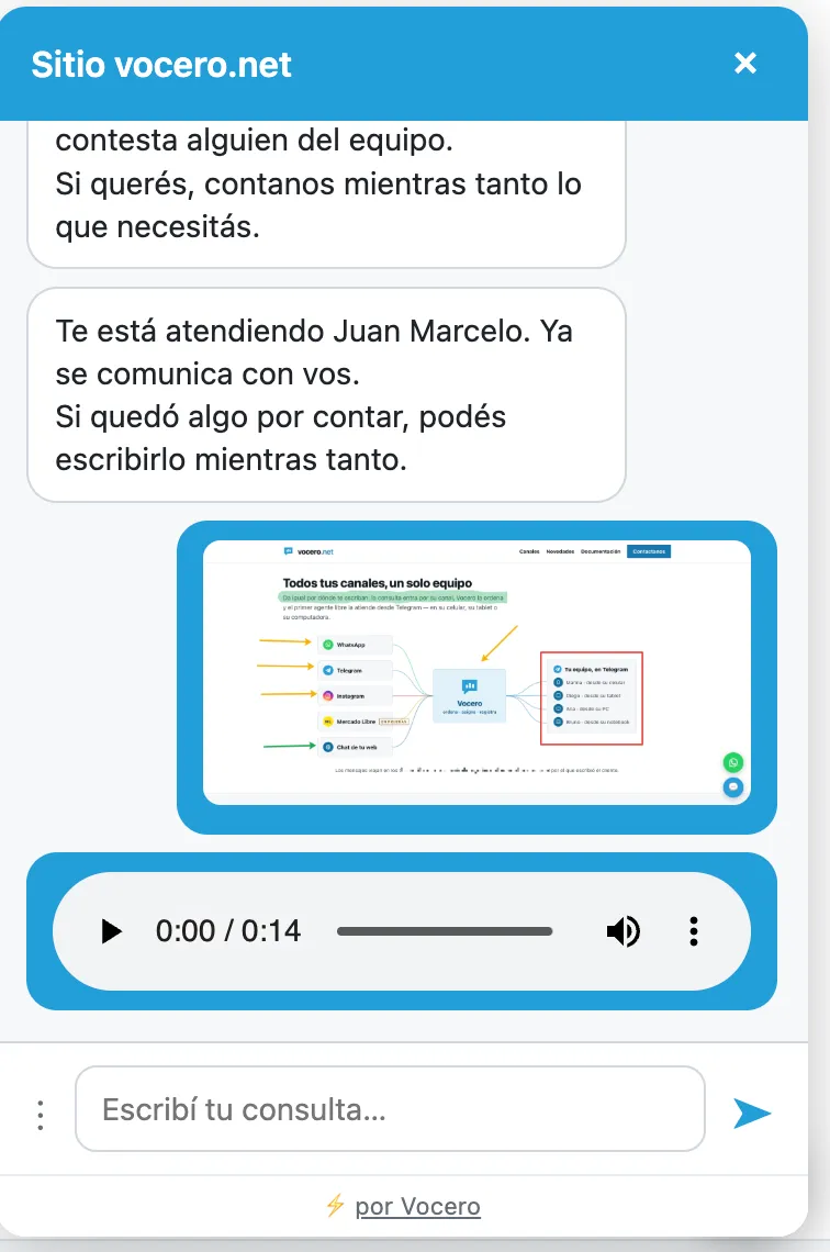 El audio enviado, como un reproductor dentro del chat