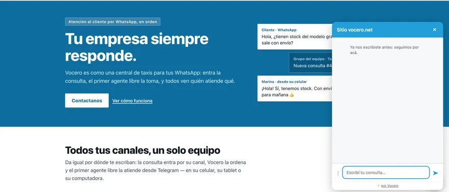 vocero.net con el chat recién abierto sobre la página