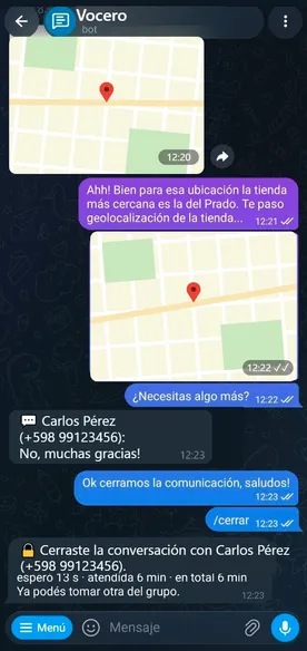 Cierre de la conversación por el agente en Telegram