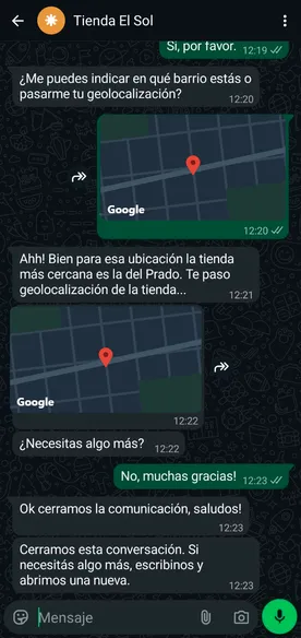 Fin de la conversación del cliente por WhatsApp